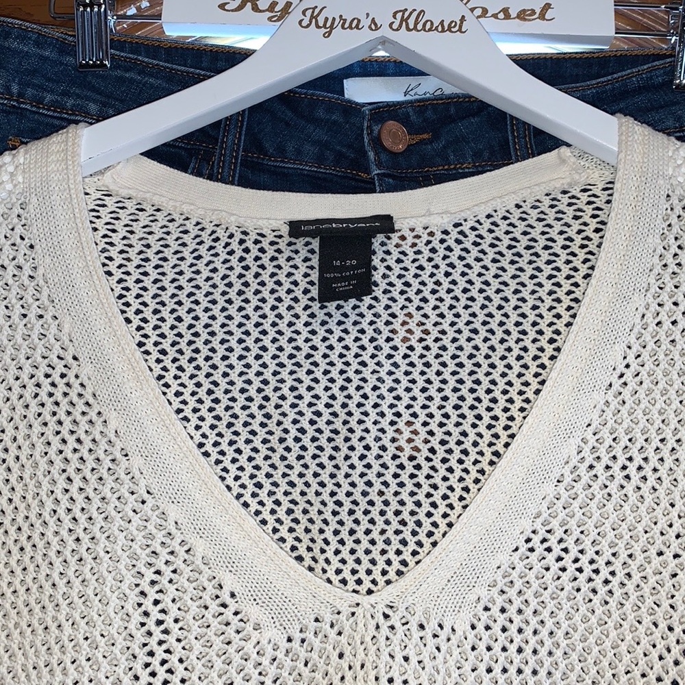 Lane Bryant Cotton Crochet Open Knit Boxy V-Neck Batwing Short Sleeve Poncho Top - Picture 5 of 16